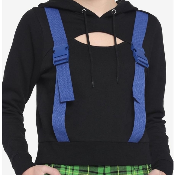 BUCKLE Strap Cutout Girls Crop Hoodie LG - Picture 1 of 5